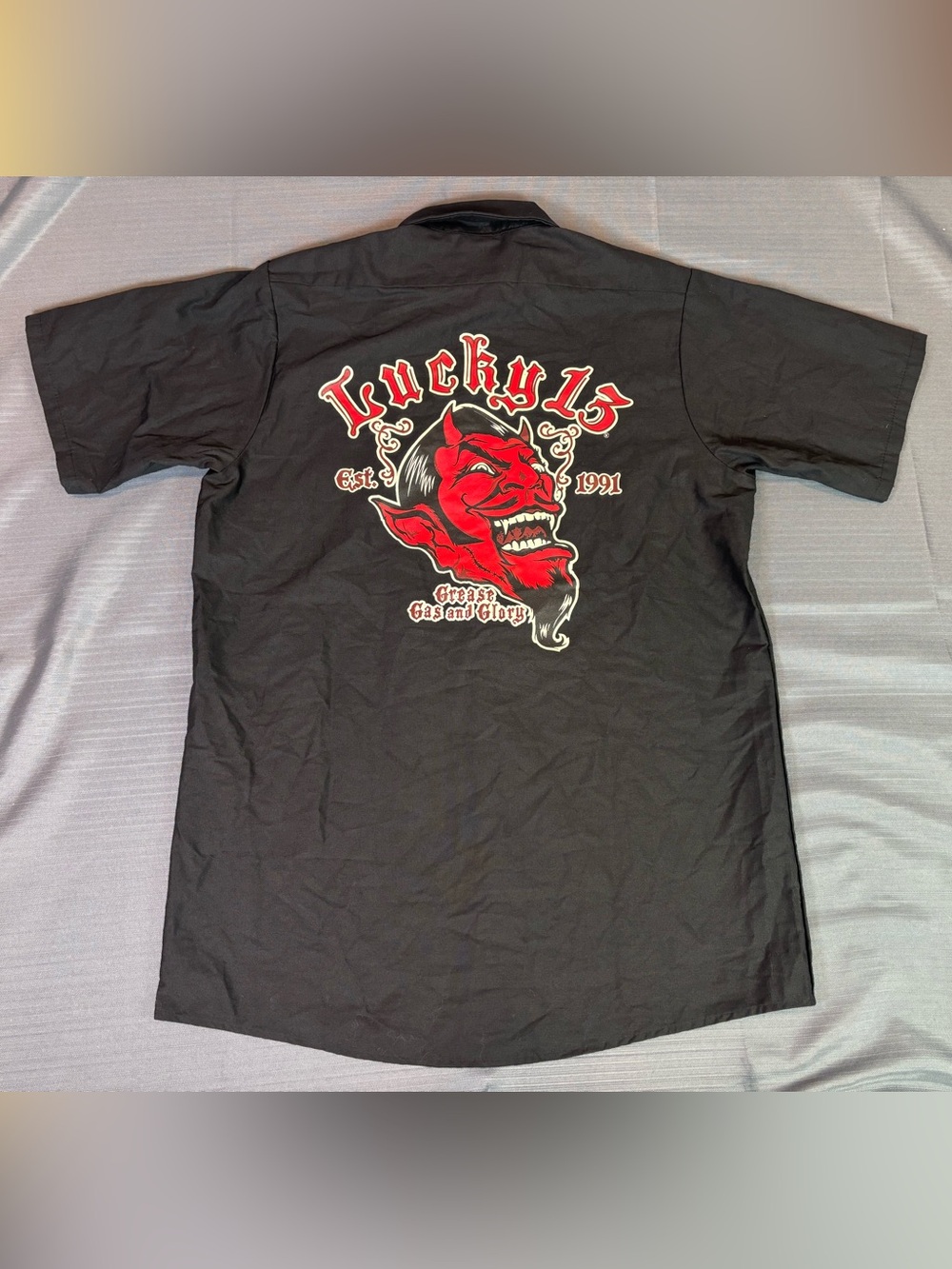 Lucky 13 Grease Gas Glory Work Shirt Red Kap M Black Biker Rockabilly